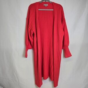 Settledown Long Ribbed Knit Open Front Cardigan w/ Pockets, Pink, Small/Medium